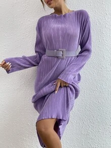 Váy có thắt lưng Thả vai Plisse - Màu tím  Violet - Xem 8