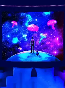 Jellyfish Pattern Glow In The Dark Tapestry - Multicolor - View 2
