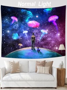 Jellyfish Pattern Glow In The Dark Tapestry - Multicolor - View 7