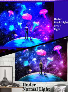 Jellyfish Pattern Glow In The Dark Tapestry - Multicolor - View 9