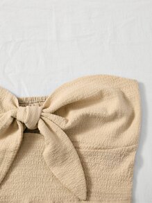 Chiquease Knot Front Shirred Back Tube Top - Khaki - View 5