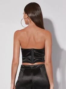 SHEIN BAE Lace Trim Asymmetrical Hem Tube Top - Black - View 2