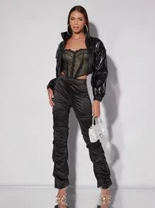 SHEIN BAE Lace Trim Asymmetrical Hem Tube Top - Black - View 3