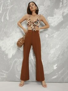 SHEIN BAE Pantalones de pierna amplia con costura delantera - Óxido marrón - Ver 1