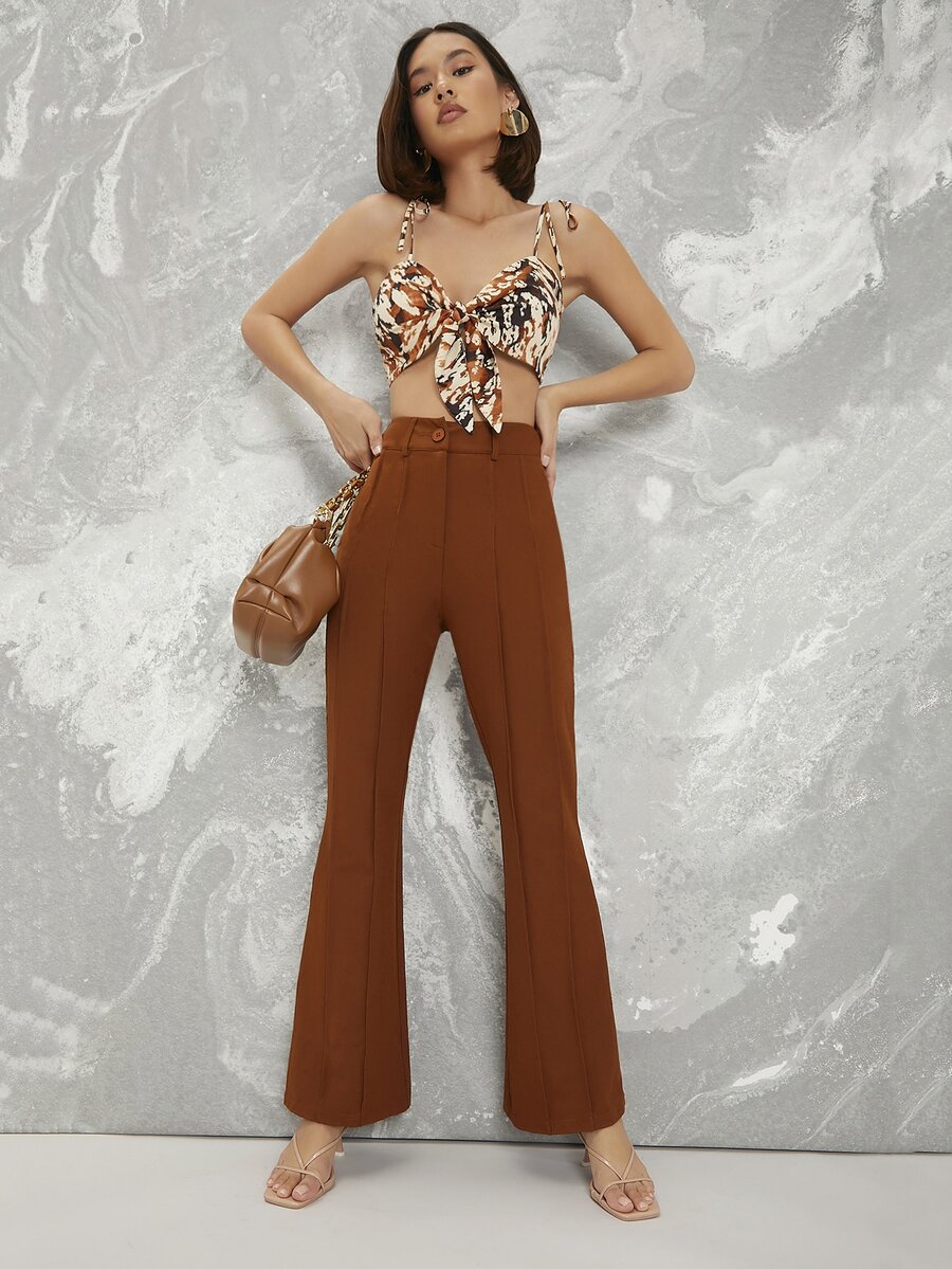 SHEIN BAE Pantalones de pierna amplia con costura delantera - Óxido marrón - Ver 1
