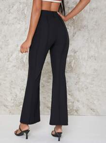 SHEIN BAE 百褶高腰喇叭褲 - 黑色 - 查看 2