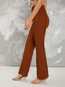 SHEIN BAE Pantalones de pierna amplia con costura delantera - Óxido marrón - Ver 3