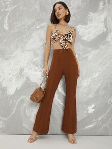 SHEIN BAE Pantalones de pierna amplia con costura delantera - Óxido marrón - Ver 4