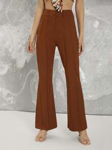 SHEIN BAE Pantalones de pierna amplia con costura delantera - Óxido marrón - Ver 5