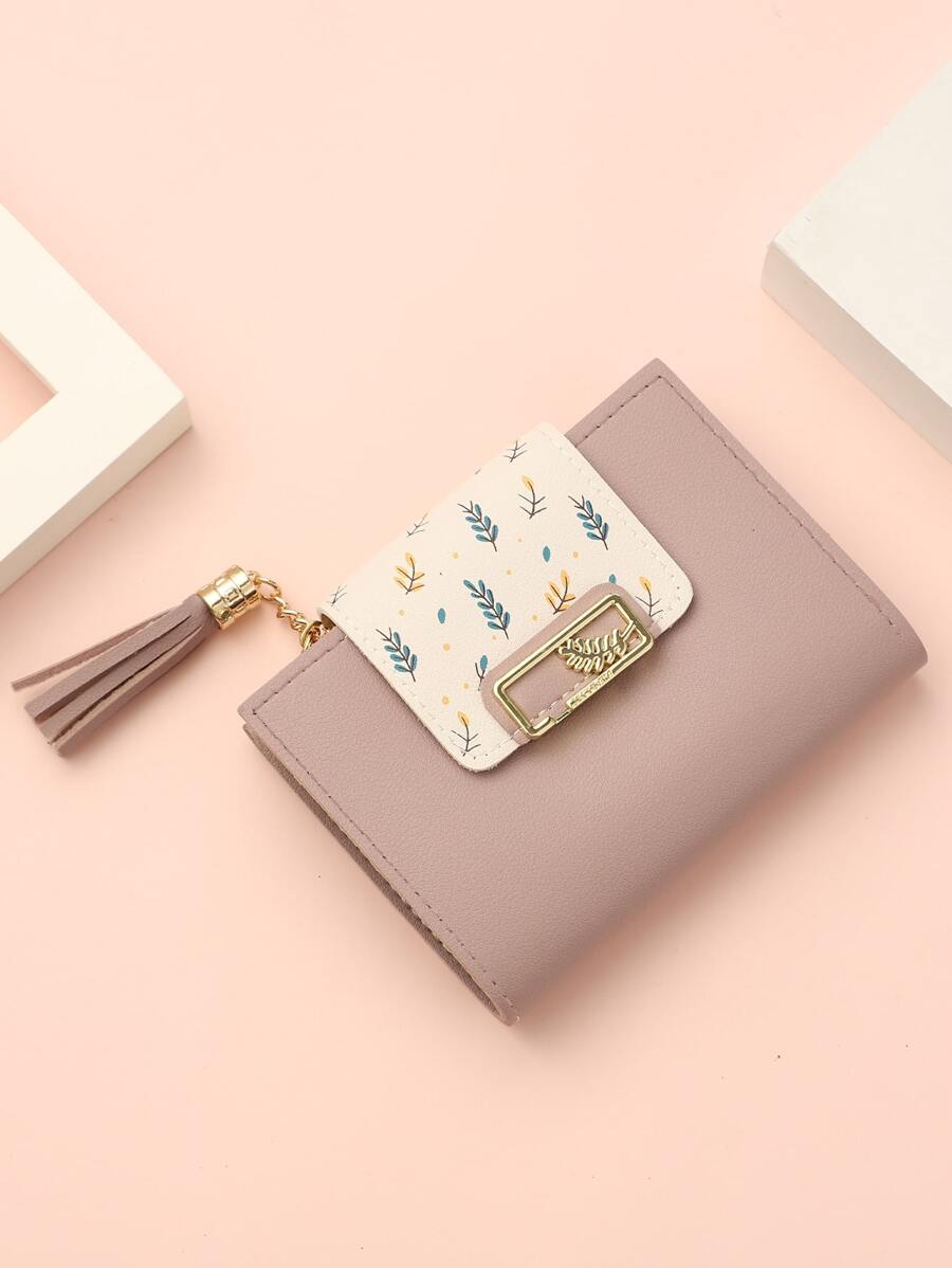 女士植物印花流苏设计便携式钱包