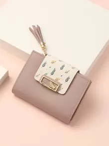 女士植物印花流苏设计便携式钱包