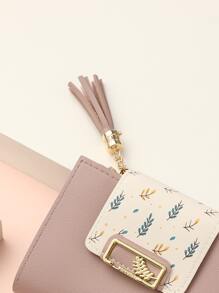 女士植物印花流苏设计便携式钱包