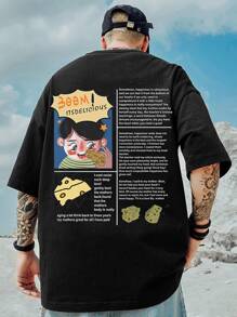 Manfinity Roghcode Men Slogan & Cartoon Graphic Tee - Black - View 1