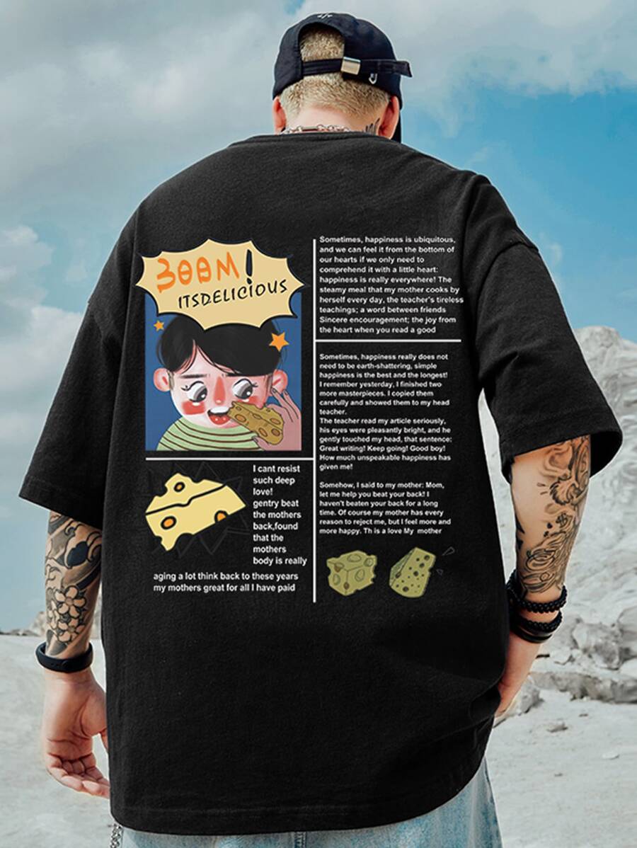 Manfinity Roghcode Men Slogan & Cartoon Graphic Tee - Black - View 1