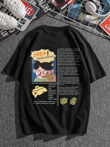 Manfinity Roghcode Men Slogan & Cartoon Graphic Tee - Black - View 2