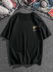 Manfinity Roghcode Men Slogan & Cartoon Graphic Tee - Black - View 3