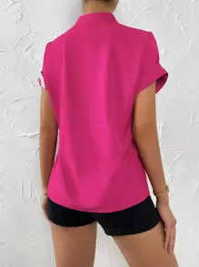 SHEIN Clasi Floral And Striped Print Button Up Shirt - Hot Pink - View 2