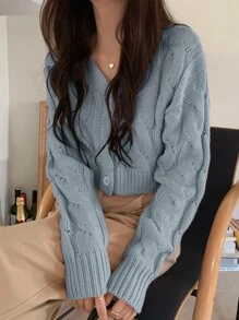 DAZY 順肩針織牛仔扣針織開襟毛衣 - 霧霾藍 - 查看 3