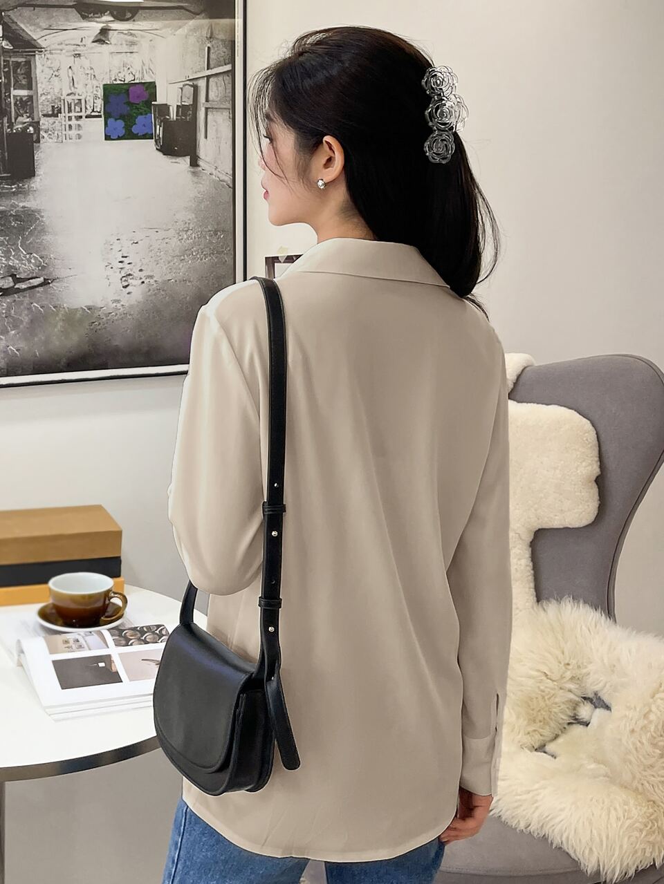 Solid Curved Hem Shirt