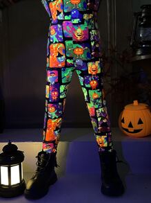 SHEIN 小女童反光萬聖印花緊身打底褲 - 彩色 - 查看 1