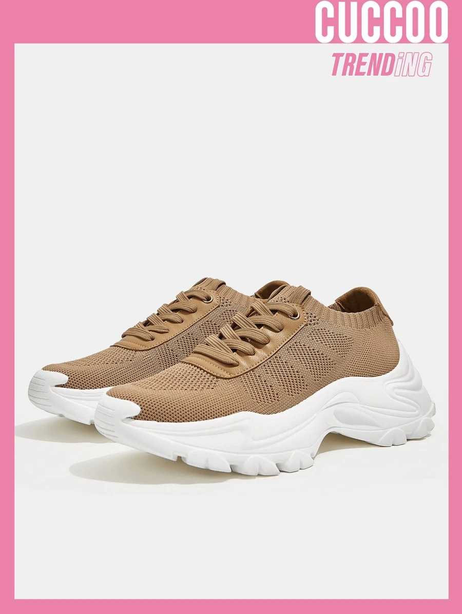 Cuccoo Lace-up Front Chunky Sneakers - Brown - View 1