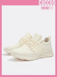 Cuccoo Knit Detail Lace-up Front Breathable Running Shoes - Beige - View 1