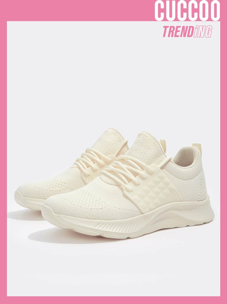 Cuccoo Knit Detail Lace-up Front Breathable Running Shoes - Beige - View 1