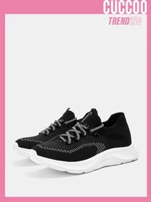 Cuccoo Lace-up Front Knit Wide Fit Running Shoes - Black - View 1