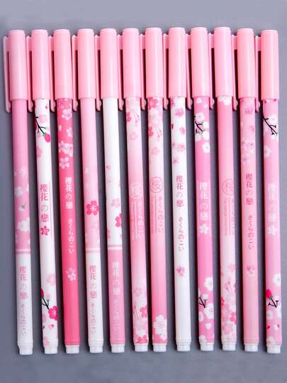 10入組花朵印花隨機中性筆