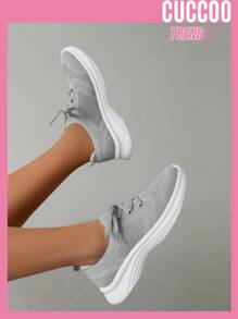 Cuccoo Lace-up Front Hollow Out Running Shoes - Grey - View 1