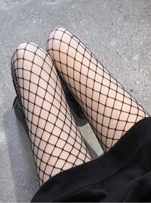 ROMWE 素色漁網褲襪 - 黑色 - 查看 2