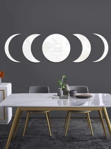 5 件月相变化镜面墙贴，适用于卧室、客厅装饰 - 銀色 - 查看 1