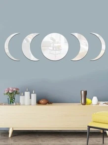 5 件月相变化镜面墙贴，适用于卧室、客厅装饰 - 銀色 - 查看 2