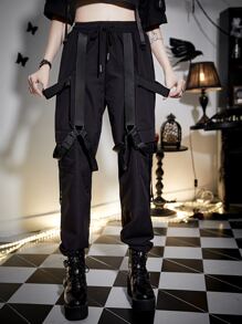 Buckle Tape Cargo Trousers - Black - View 1