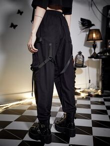 Buckle Tape Cargo Trousers - Black - View 2