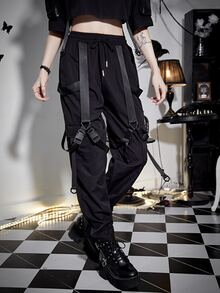 Buckle Tape Cargo Trousers - Black - View 3