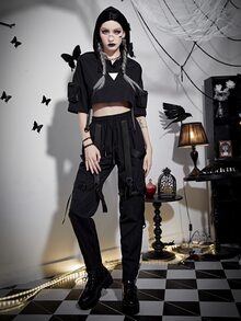 Buckle Tape Cargo Trousers - Black - View 4