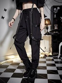 Buckle Tape Cargo Trousers - Black - View 5