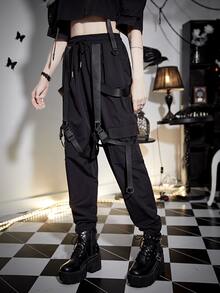 Buckle Tape Cargo Trousers - Black - View 6