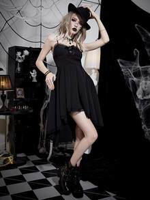 Bow Front Contrast Lace Cami Dress - Black - View 5