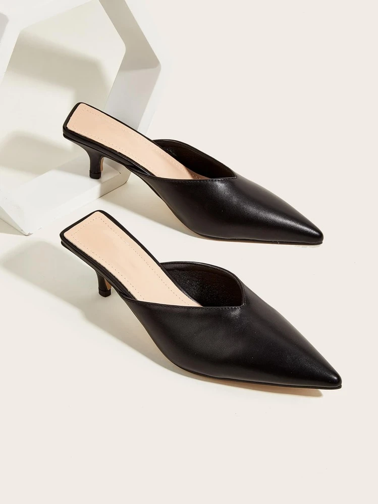Femme Noir À La Mode Simple Pointu Chaussures À Talons Hauts Avec À Lacets & Mules & Mince Chaussures À Talons Hauts & À Bout Fermé & À Talons Petits & Pantoufles Extérieur Chaussures Pour Printemps , Été , Automne - Noir - Voir 1