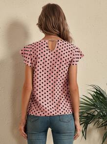 SHEIN LUNE Women Blouses Memotong Ruffle Polka Dot Casual - Berwarna merah muda - View 2