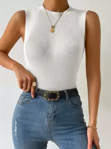 SHEIN BASICS Top unicolor tejido de canalé