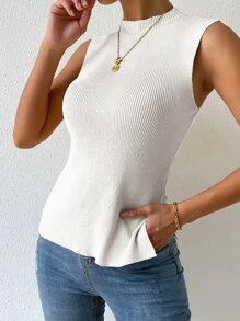 SHEIN BASICS Top unicolor tejido de canalé