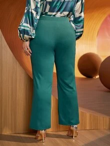 SHEIN Plus Pearls Beaded Split Hem Trousers - Green - View 3