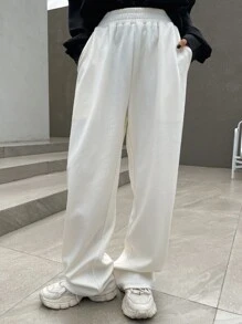 DAZY Slant Pocket Elastic Waist Joggers - White - View 3