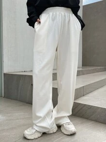 DAZY Slant Pocket Elastic Waist Joggers - White - View 1