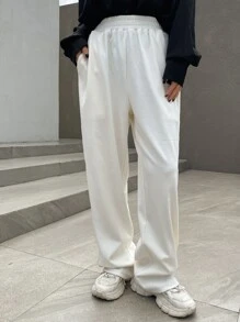 DAZY Slant Pocket Elastic Waist Joggers - White - View 5