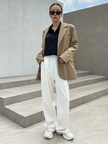 DAZY Slant Pocket Elastic Waist Joggers - White - View 8