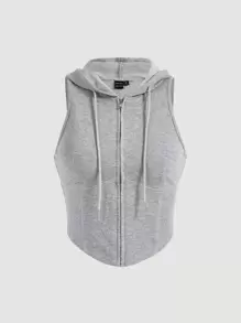 SHEIN MOD Áo hai dây Bất đối xứng Dây kéo màu trơn Giải trí - Màu Xám nhạt - Xem 1